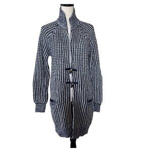 Gap knitted navy blue & white duffel faux wood buttons long cardigan women Large